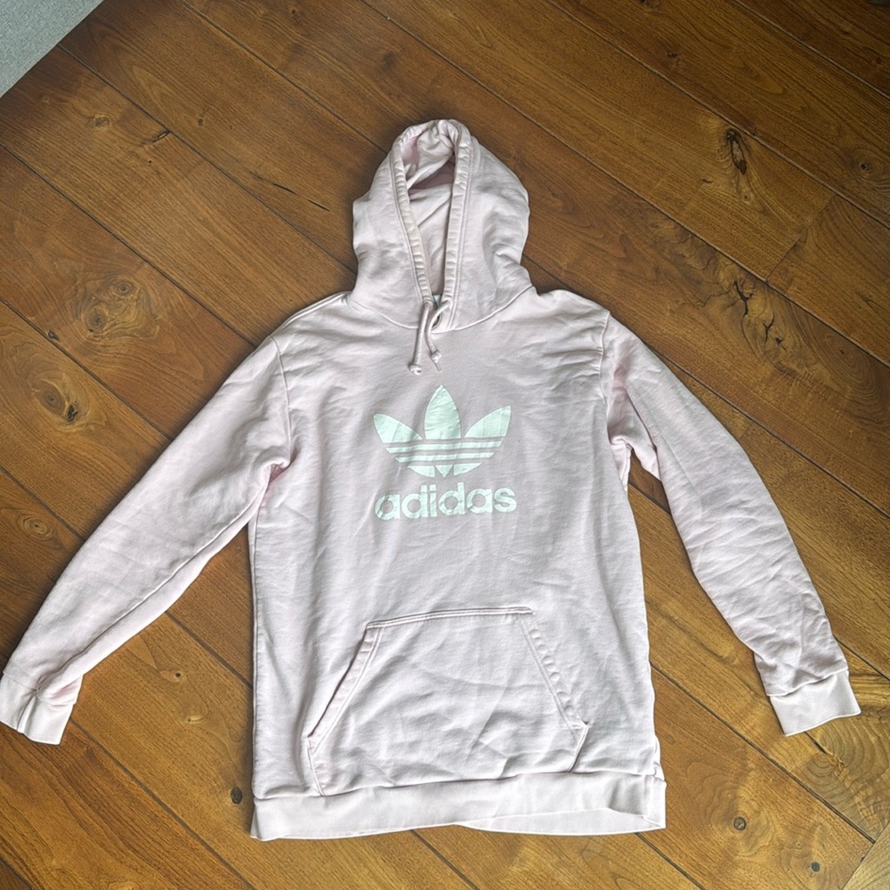 Adidas light pink hoodie size large, lightly used.